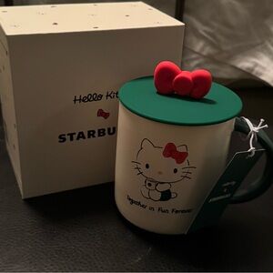 NWT Starbucks Hello Kitty Mug with Green Lid and Red Bow